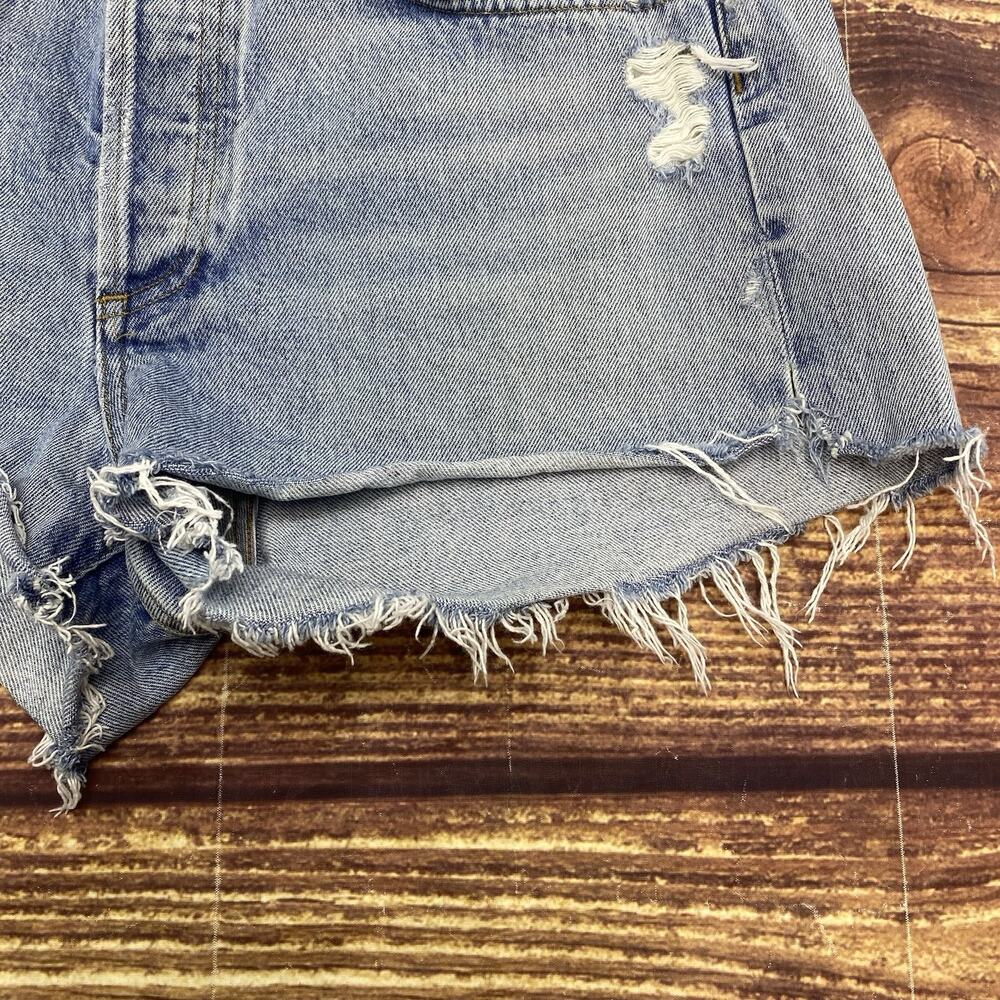 AGOLDE Cut Off Jean Shorts Button Fly Distressed Denim Size 29 Denim 2” Inseam - Picture 3 of 10